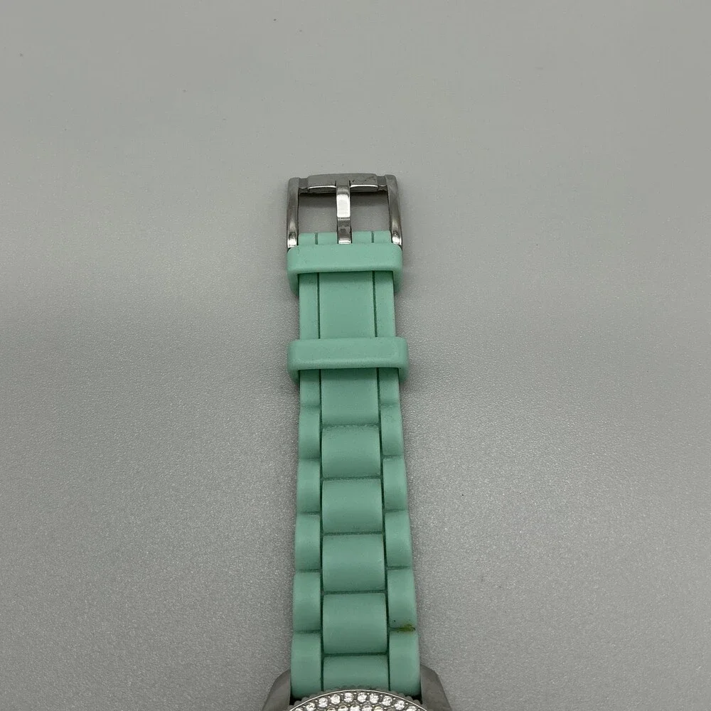Fossil AM4464 Womens Watch 37mm White Dial Green Silicone Crystals Date New Batt
